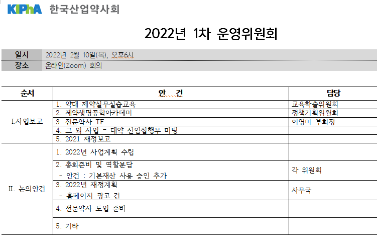 2022년 1차 운영위원회 -2.10. 오후6시 